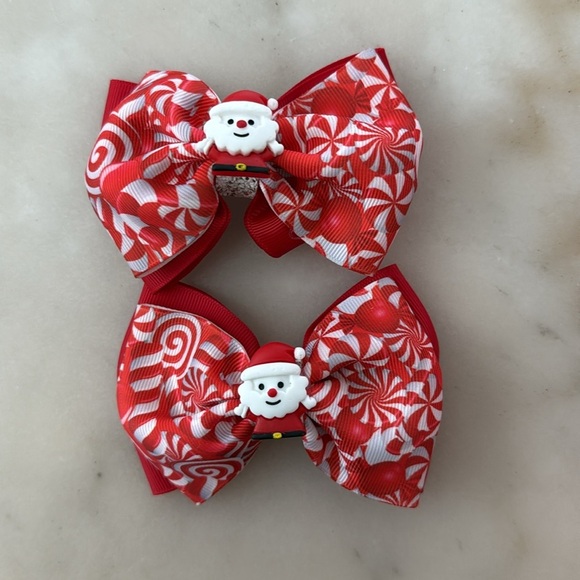 Plim Plim Colorful Hair Bow For Girls with Santa Designs Set of 4 NWOT - Picture 7 of 8